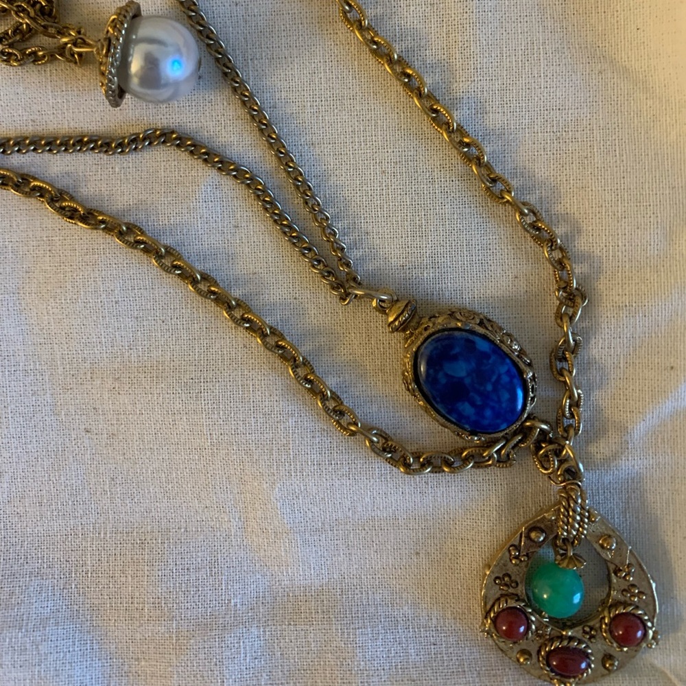 Vintage Goldette 3 strand multi charm necklace